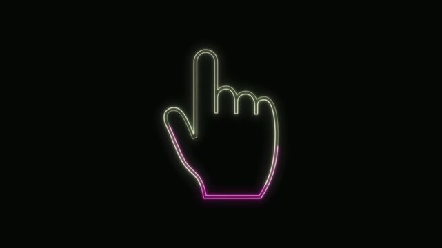  Backhand Index Pointing Up Icon Neon Seamless Loop 4K with Black Background Animated Promotional Typography for Video Editing