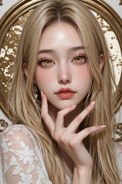黄金の瞳を持つ金髪美女のポートレート