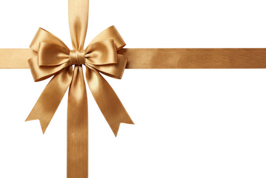 Golden ribbon bow isolated on transparent background