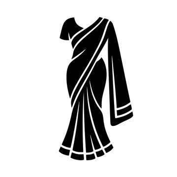 Traditional Black Saree Silhouette Icon Representing Indian Culture and Ethnic Fashion Isolated on a Plain White Background
