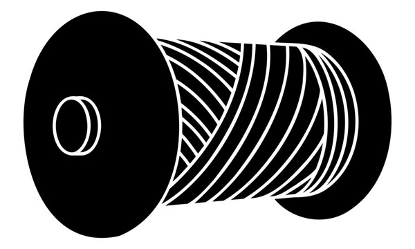 A black and white vector illustration of a spool of thread or wire isolated on white background
