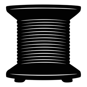 A simple black silhouette icon of a spool of thread isolated on a white background