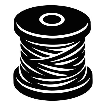 Black and white vector icon of a spool of thread for sewing and tailoring projects