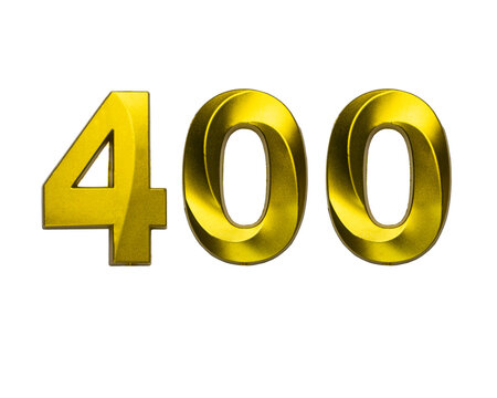 Number four hundred shaped golden metallic digits isolated on a white background