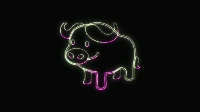  Buffalo Icon Neon Seamless Loop 4K with Black Background Animated Promotional Typography for Video Editing