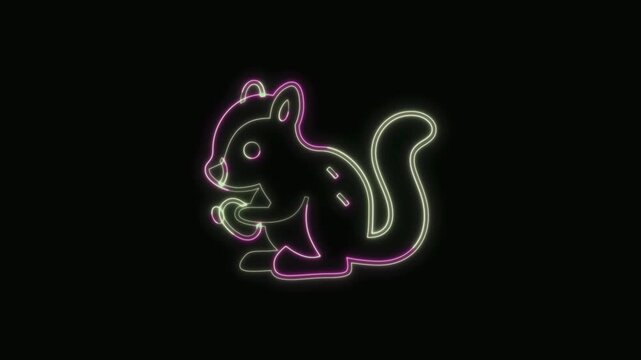  Chipmunk Icon Neon Seamless Loop 4K with Black Background Animated Promotional Typography for Video Editing