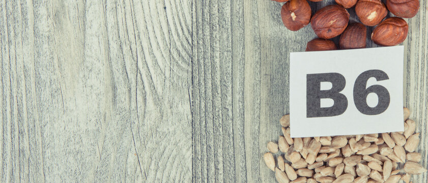 Healthy nutritious food containing vitamin B6 and other minerals. Copy space for inscription