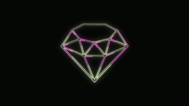  Diamond Icon Neon Seamless Loop 4K with Black Background Animated Promotional Typography for Video Editing