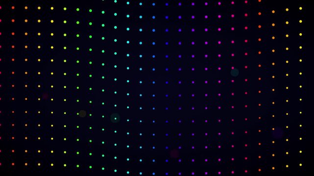 Abstract rainbow dot grid motion background, glowing colorful led matrix pattern, digital technology light effect for modern visual presentations