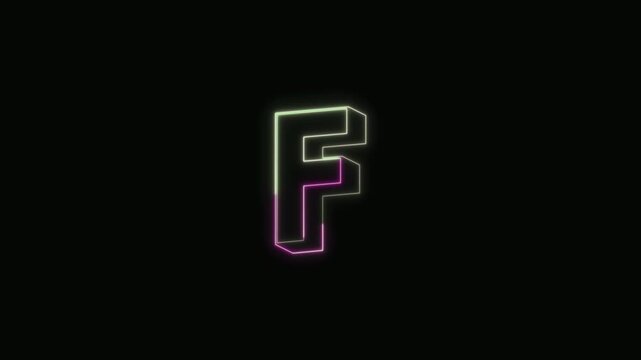  Alphabet F Neon Text Seamless Loop 4K with Black Background Animated Promotional Typography for Video Editing