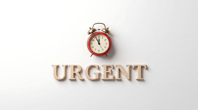 Urgent word with red alarm clock on white background for deadline and time management concept