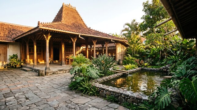 Joglo Courtyard With Biophilic Water Feature