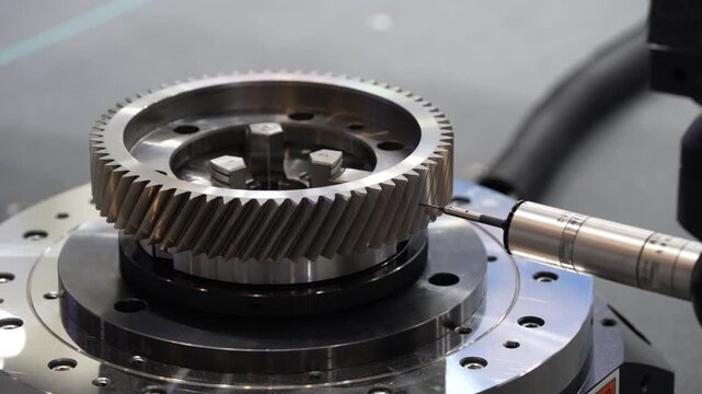CMM touch probe measure dimension of the transmission bevel gear parts. 