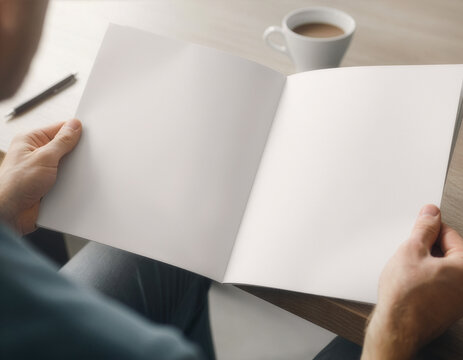 Blank newspaper mockup template held by person with clean pages