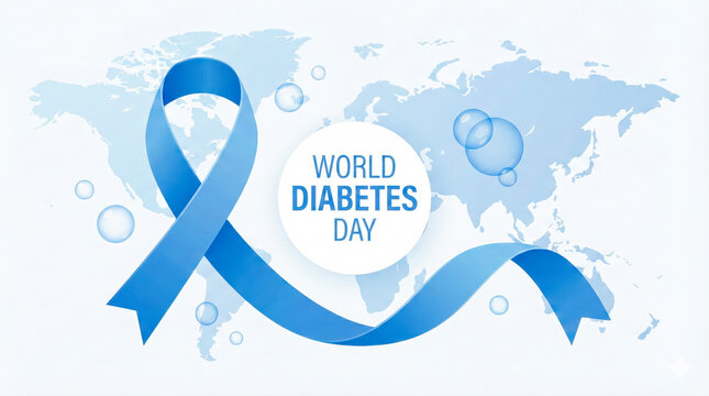 World diabetes day blue ribbon and globe awareness concept