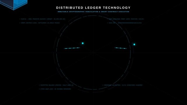 Abstract Distributed Ledger Technology Data Interface Animation with Digital Crypto Network Nodes