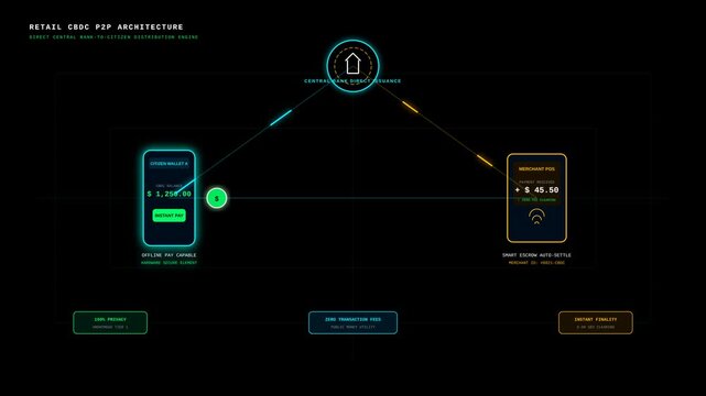 Retail Central Bank Digital Currency Peer to Peer Payment System Architecture Infographic Animation
