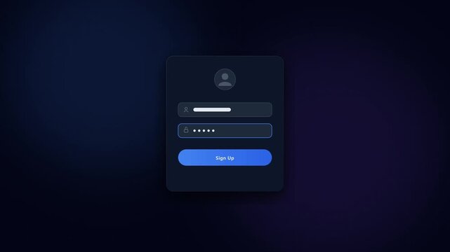 Modern dark mode user login interface animation with password input and loading spinner sign up user interface