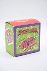 Fototapeta premium Mcdonalds spider man brand new day happy meal toy box in Manila, Philippines