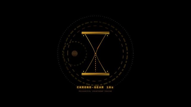 Digital Chrono Gear Mechanical Countdown Engine Motion Graphic with Rotating Abstract Golden Clock