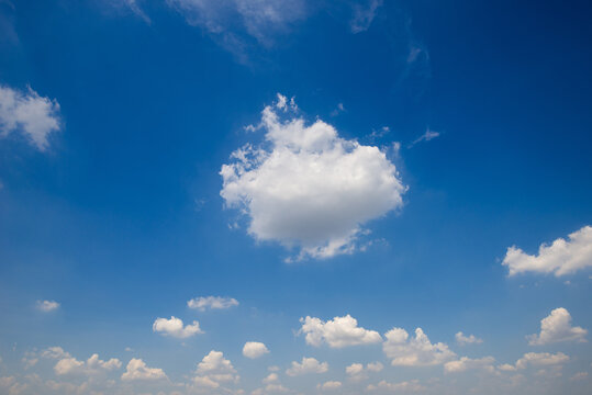 beautiful blue sky and white fluffy cloud horizon outdoor for background.