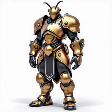 Gold and Black Armored Insect Warrior Isolated.