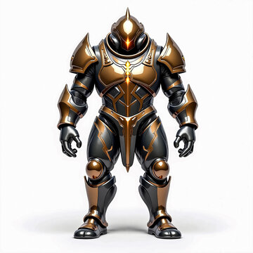 Bronze and Black Armored Robot Warrior Isolated.