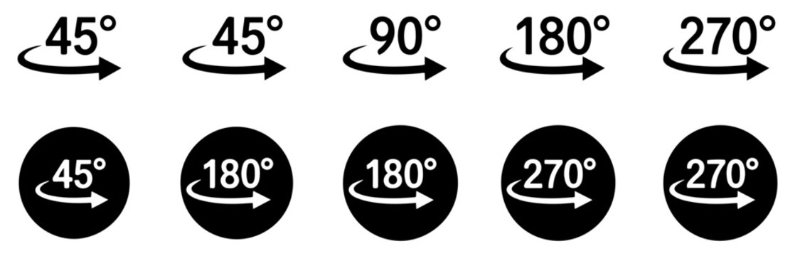 degree angle rotation arrow icon set