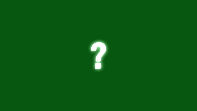 White question mark animation moving on chroma key green screen, pop up symbols, flat and 3d style, confused dizzy effect, motion graphic background in 4k loop animation