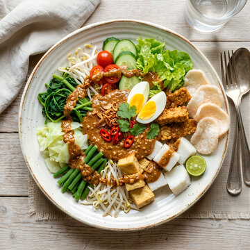 Healthy gourmet salad with boiled egg on plate