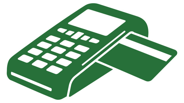 Green pos terminal with credit card swiping for digital payment