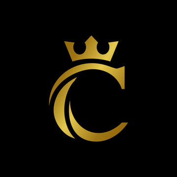 Elegant logo design the letter C with a shiny gold crown
