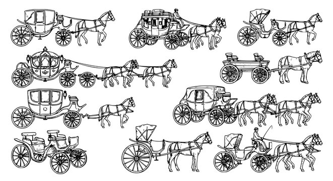 Vintage Horse Carriage Hand Drawn Sketch Vector Illustration Collection