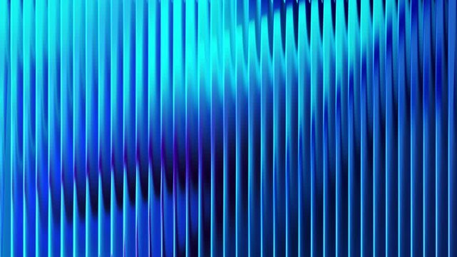 Blue Cyan Reeded Glass Background Video with Glowing Vertical Lines, Glossy Ribbed Texture, Deep Navy Shadows and Futuristic Light for Motion Graphics, Technology Displays and Digital Design