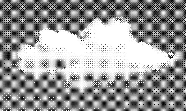 Halftone style cloud illustration with a retro pixelated aesthetic isolated on transparent background