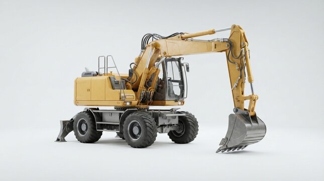 Professional yellow wheeled excavator machine for earthworks isolated