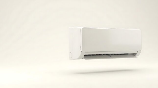 A modern white ductless mini-split air conditioning unit mounted on a clean neutral background for high-efficiency climate control in a smart home setting.