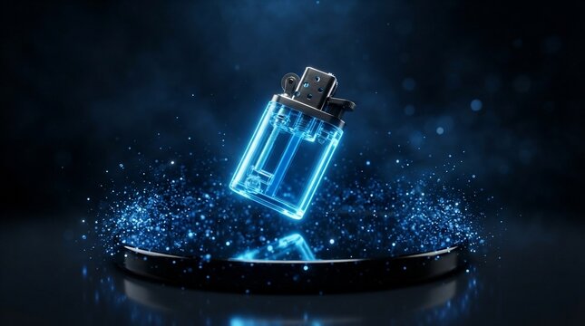 Modern electronic device floating above illuminated platform
