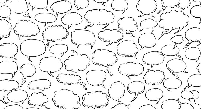 Hand drawn comic speech bubbles pattern background with blank cloud dialogs