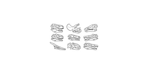 Set of dinosaur skulls line art icons vector illustration isolated on white background with t rex dinosaur prehistoric © Drow Dx