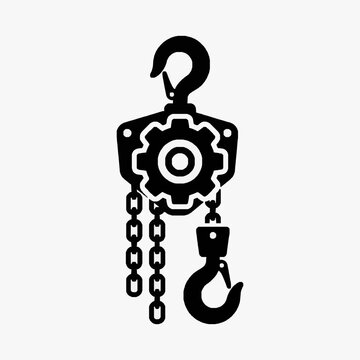 Creative Black and White of Heavy Duty Hoist with Gear Mechanism and Hooks for Industrial Use with high quality professional line art symbols for modern creative design and digital branding projects