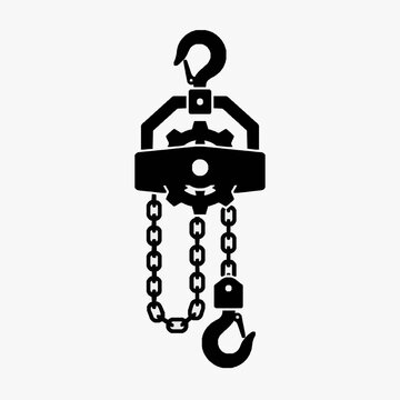 Dynamic Black and White Industrial Hook Block with Chain and Hook Lifting Equipment with high quality professional line art symbols for modern creative design and digital branding projects