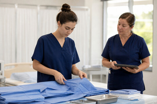 Nursing Student Folding Sterile Drapes