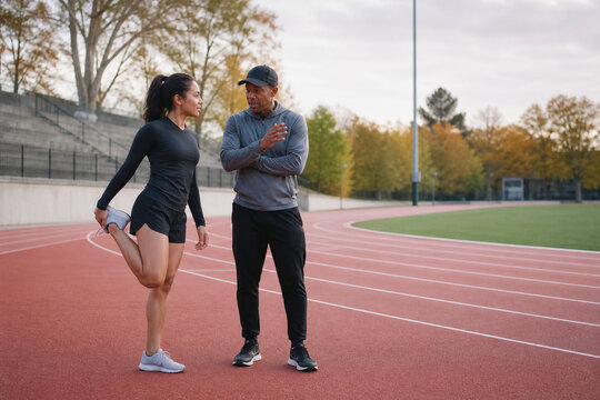 Adult Runner Stretching With Coach