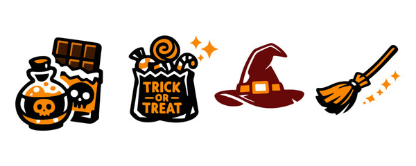 Fototapeta premium Halloween Witch Sticker Bundle – Magical Hat Broom Potion And Wand Vector Designs
