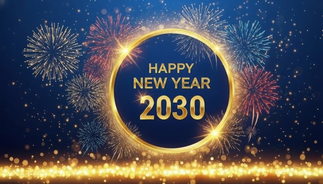 Happy new year 2030 fireworks celebration illustration