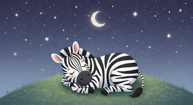 Zebra silhouette with glowing mane in starry night sky.