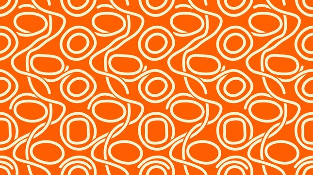 Abstract orange noodle pattern featuring flowing intertwined curved lines and loops across the surface.