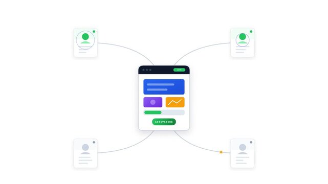Mobile App Interface Prototype with Chat Bubbles and Circular Workflow.