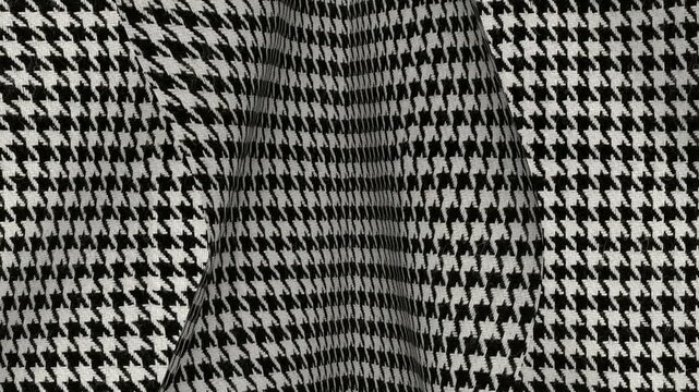 Italian Houndstooth Black and White Tweed Fabric, Looped Rotation
